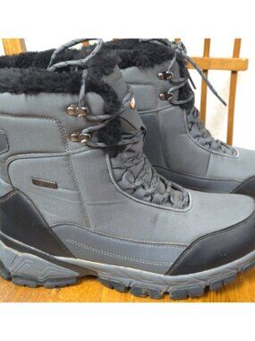 Shulook Men's Grey Black Faux Fur Lined Lace-Up Mid Calf Snow Boots US 11